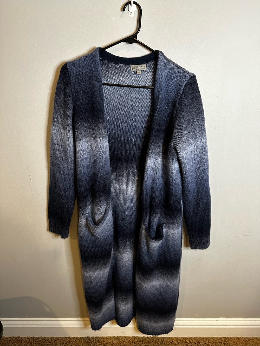 Ombre Navy Open-Front Long Cardigan Sweater